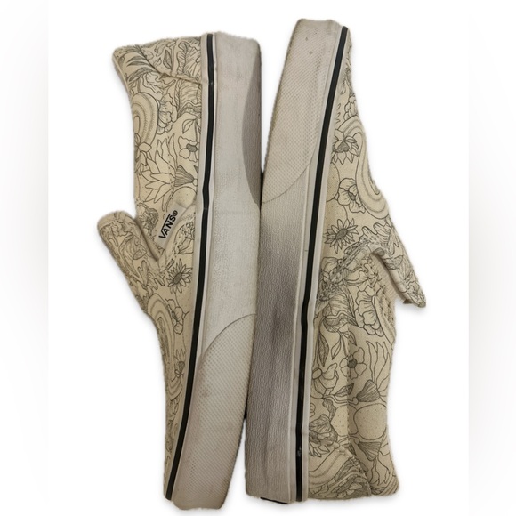 VANS• Slip on skater shoes, white with black floral design, women’s 7 - Picture 5 of 9